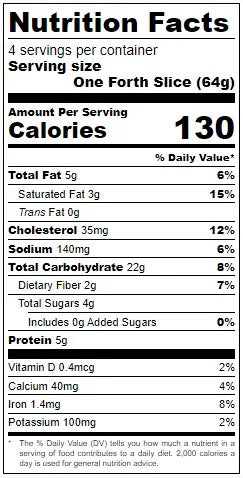 A nutritional label for one-forth slice of our protein banana bread.