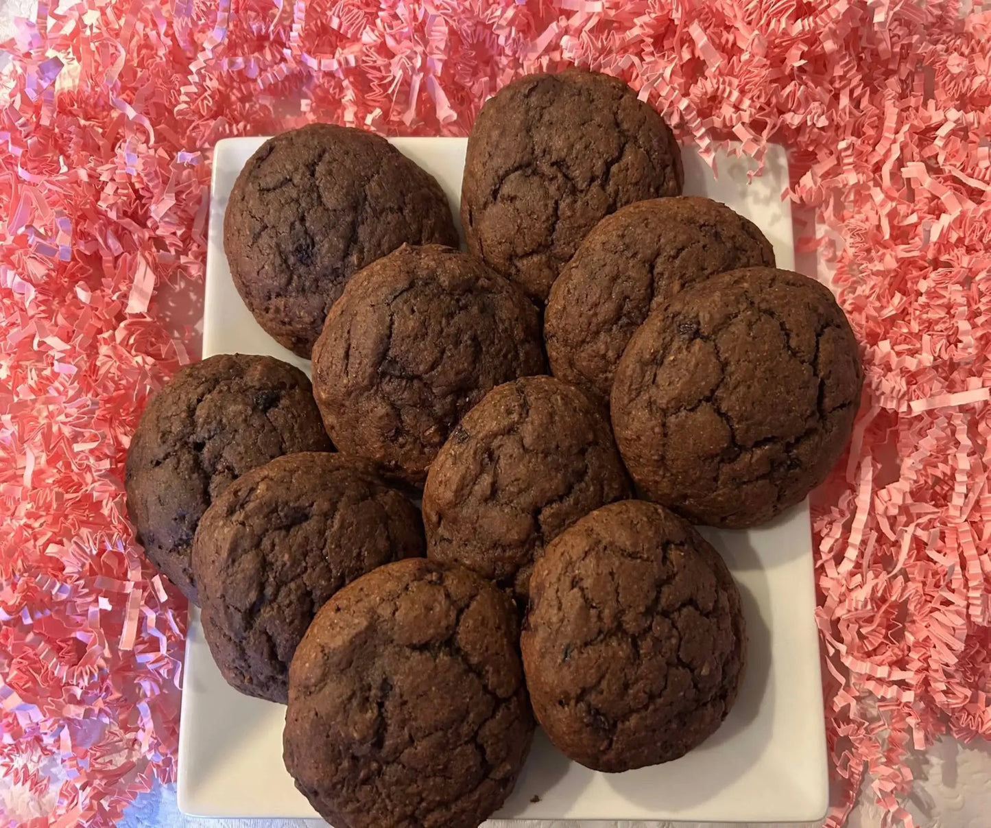 Vegan, soft and gooey double chocolate cherry cookies.